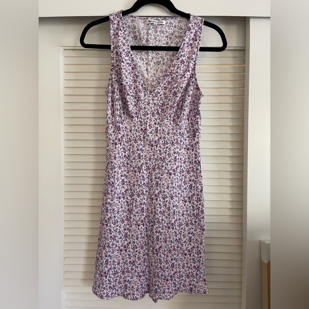Reformation Lavender Floral Mini Dress